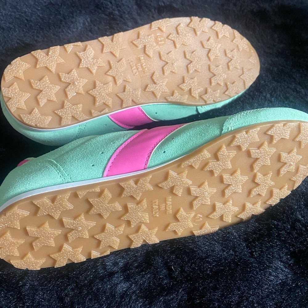Mila Paoli mint green & hot pink suede leather casual sneakers Italy 41 9.5 US - Picture 5 of 6